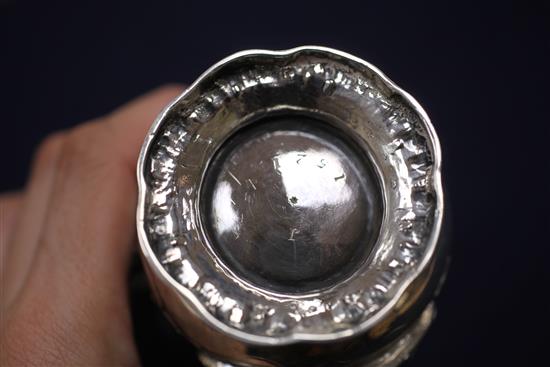 A Victorian silver christening mug embossed with a child and seated dog, 7 oz.
